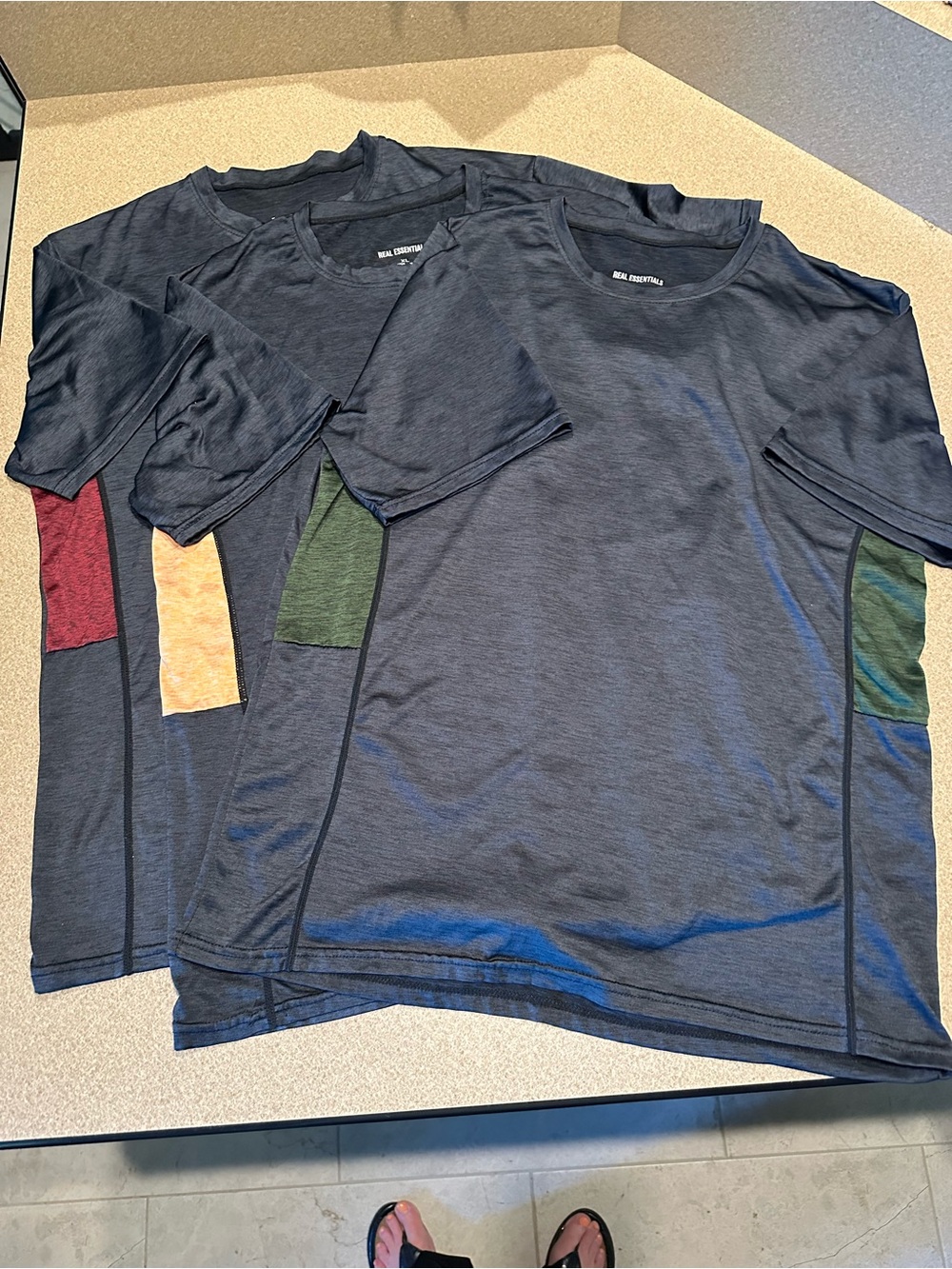 Essentials Short Sleeve Crew Tee in Charcoal with Red, Orange and Green Panels